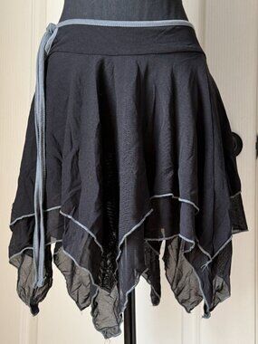 Romwe Black Mesh Handkerchief Hem Mini Skirt Contrast Stitching Tie Waist Large